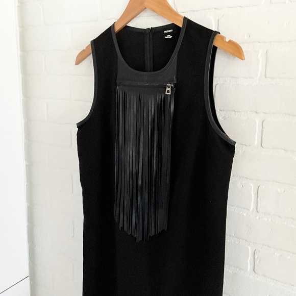 RUDSAK Leather Fringe Micro Dress Moto Biker Black Statement Sz M - Picture 4 of 16